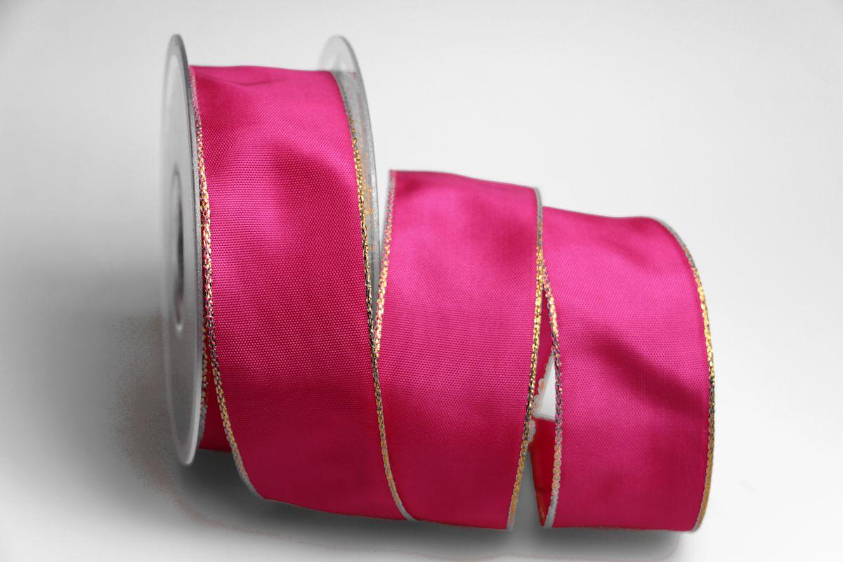 Uniband Goldkante Taipeh Pink mit Draht 40mm