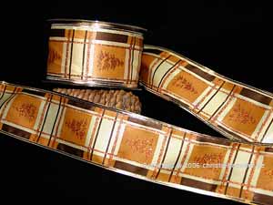 Tischband Glizerndes Baumkaro Braun mit Draht 65mm