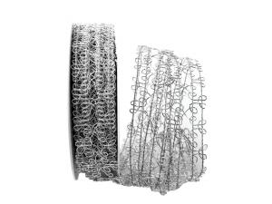 Geschenkband Dekoband Schleifenband Gitterband Tremosine silber mit Draht 35mm