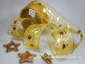 Geschenkband Dekoband Schleifenband Weihnachtsband Sternentraum Gold mit Draht 62mm