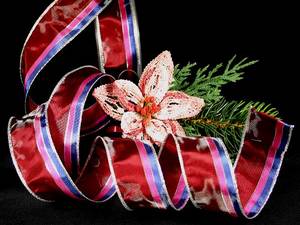 Weihnachtsband Festtagsstreifen Bordeaux/Pink mit Draht 40mm