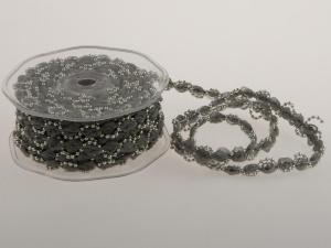 Geschenkband Dekoband Schleifenband Bändchen Bänderwelle mit Perlenkette Silber ohne Draht 10mm