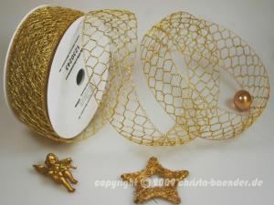 Geschenkband Dekoband Schleifenband Gitterband Goldgitter Peru Gold ohne Draht 50mm