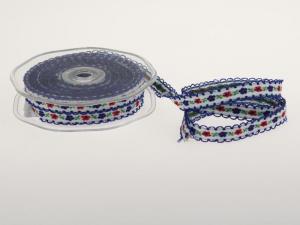 Blumenband Folklore Blau ohne Draht 13 mm