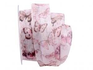 Geschenkband Dekoband Schleifenband Motivband Mariposa rosa 40mm mit Nylonkante