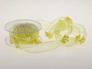 Geschenkband Dekoband Schleifenband Motivband Blumengirlande Gelb mit Draht 25mm