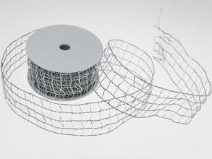 Geschenkband Dekoband Schleifenband Flechtgitter Silber glänzend mit Draht 60mm