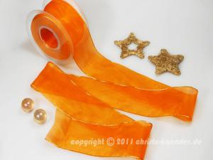 Weihnachtsband Glamour Orange ohne Draht 50mm