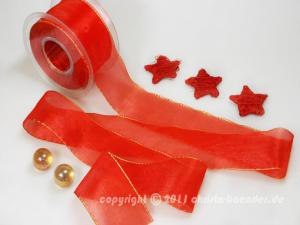 Weihnachtsband Glamour Rot ohne Draht 50mm