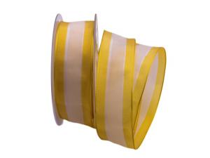 Dekoband Streifen gelb / weiß 40mm mit Draht im Bänder Großhandel günstig kaufen!