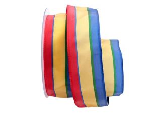 Geschenkband Dekoband Schleifenband Dekoband Streifen rot / gelb / blau 40mm mit Draht