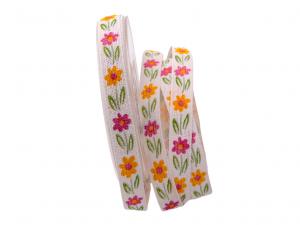 Baumwollband Sommertraum pink/ orange / weiß 15mm ohne Draht im Bänder Großhandel günstig kaufen!