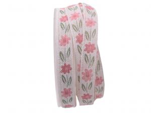 Baumwollband Sommertraum rosa / weiß 15mm ohne Draht