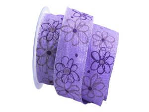 Geschenkband Dekoband Schleifenband Blumenband moderne Blume lila 40mm mit Draht