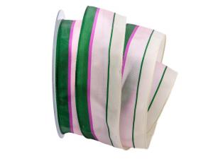 Geschenkband Dekoband Schleifenband Dekoband Streifen creme / rosa / grün 40mm mit Draht