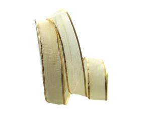 Geschenkband Dekoband Schleifenband Organzaband creme / Goldkante mit Draht 25mm