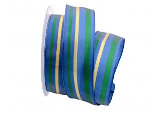 Streifenband Bicolore blau gelb grün 40mm mit Draht