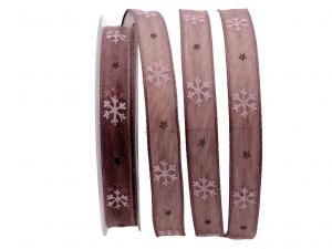 Geschenkband Dekoband Schleifenband Weihnachtsband Eiskristall braun 15mm mit Draht