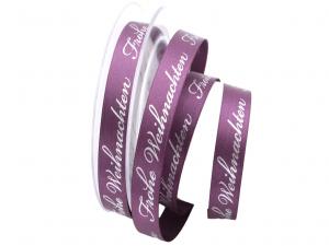 Weihnachtsband Frohe Weihnachten lila 15mm ohne Draht Weihnachtsband Frohe Weihnachten lila 15mm ohne Draht