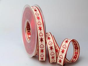 Weihnachtsband Herz & Stern 15mm ohne Draht rot