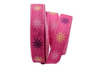 Weihnachtsband moderne Sterne pink 25mm mit Draht
