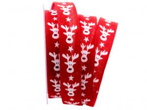 Weihnachtsband Rudolph rot 25mm mit Nylonkante