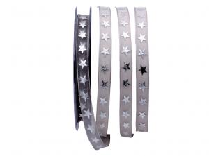 Geschenkband Dekoband Schleifenband Weihnachtsband Silverstars grau/ silber 10mm ohne Draht