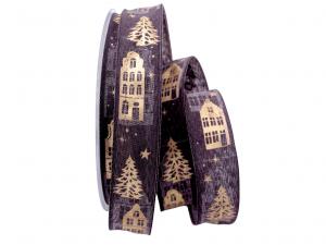 Geschenkband Dekoband Schleifenband Weihnachtsband Village lila 25mm mit Nylonkante