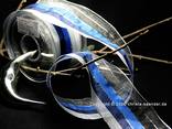 Weihnachtsband Fein-gestreift Blau/Silber mit Draht 65mm