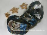 Weihnachtsband Cinema Azurblau Gold mit Draht 40mm