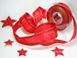 Weihnachtsband Gold Line Rot mit Draht 40mm