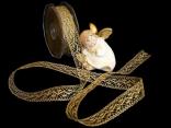 Weihnachtsband "Mustergitter" Gold ohne Draht 25mm Weihnachtsband "Mustergitter" Gold ohne Draht 25mm