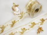 Weihnachtsband Engel mit Trompete Creme mit Draht 65mm Weihnachtsband Engel mit Trompete Creme mit Draht 65mm