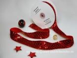 Weihnachtsband Pailettenband Rot ohne Draht 35mm