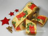 Weihnachtsband Nikolausstiefel Rot mit Draht 65mm Weihnachtsband Nikolausstiefel Rot mit Draht 65mm
