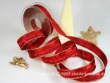 Weihnachtsband Milano Rot mit Draht 25mm