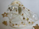 Weihnachtsband Sternentraum Creme mit Draht 62mm