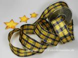Weihnachtsband Weihnachtskaro Blau mit Draht 40mm