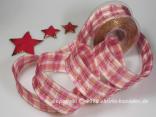 Weihnachtsband Weihnachtskaro Rosa mit Draht 40mm Weihnachtsband Weihnachtskaro Rosa mit Draht 40mm