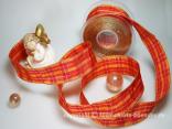 Weihnachtsband Weihnachtskaro Orange mit Draht 40mm
