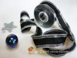Weihnachtsband Gold Line Schwarz Silber mit Draht 40mm