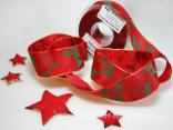 Weihnachtsband Wood Line Rot mit Draht 40mm