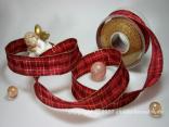Weihnachtsband Weihnachtskaro Bordeaux mit Draht 40mm
