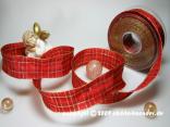 Weihnachtsband Weihnachtskaro Rot mit Draht 40mm Weihnachtsband Weihnachtskaro Rot mit Draht 40mm