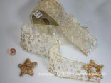 Weihnachtsband Sternenregen Creme mit Draht 62mm