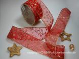 Weihnachtsband Sternenregen Rot mit Draht 62mm