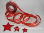 Weihnachtsband Sterndruck Rot mit Draht 15mm Weihnachtsband Sterndruck Rot mit Draht 15mm