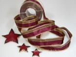 Weihnachtsband Gold Line Aubergine mit Draht 25mm