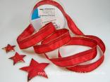 Weihnachtsband Gold Line Rot mit Draht 25mm
