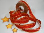 Weihnachtsband Gold Line Orange mit Draht 25mm